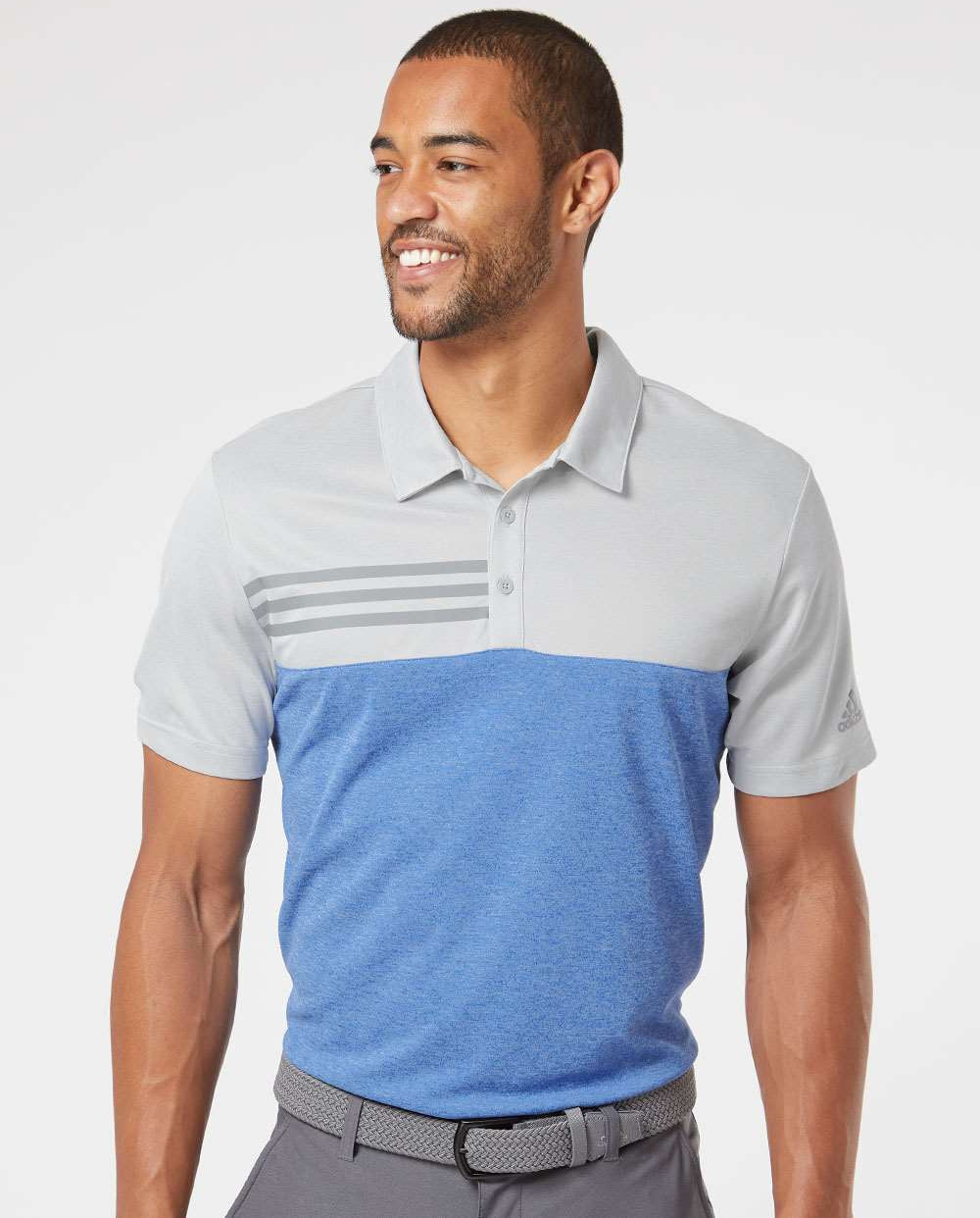 no-logo Adidas Heathered Colorblock 3-Stripes Sport Shirt-Men's Polos-Adidas-Thread Logic