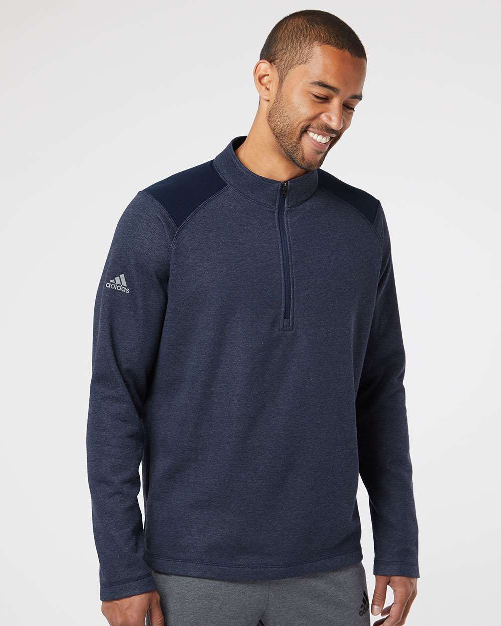 no-logo Adidas Heathered Quarter Zip Pullover with Colorblocked Shoulders-Men's Layering-Adidas-Thread Logic