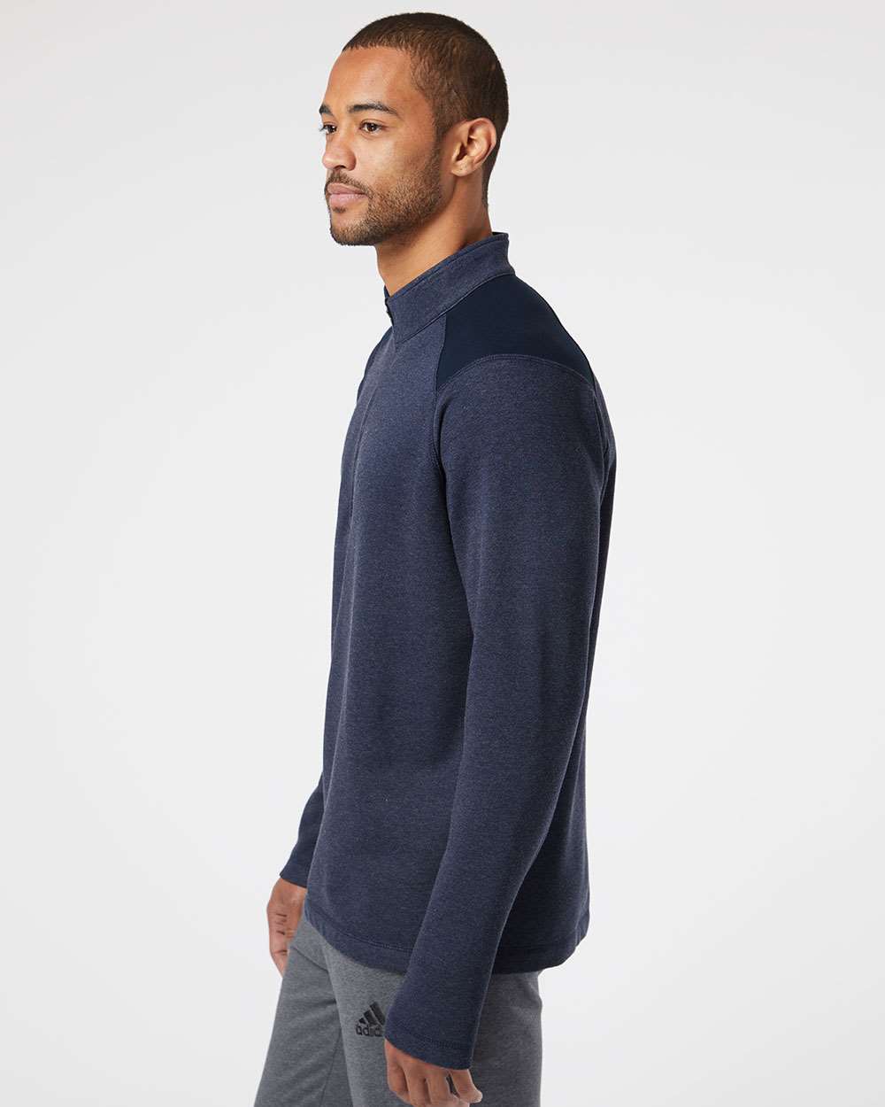 no-logo Adidas Heathered Quarter Zip Pullover with Colorblocked Shoulders-Men's Layering-Adidas-Thread Logic