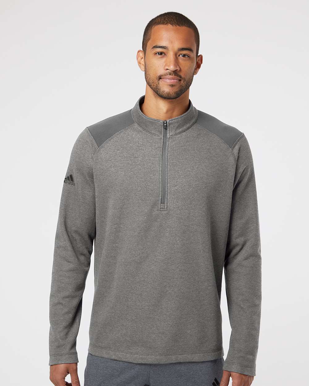 no-logo Adidas Heathered Quarter Zip Pullover with Colorblocked Shoulders-Men's Layering-Adidas-Thread Logic