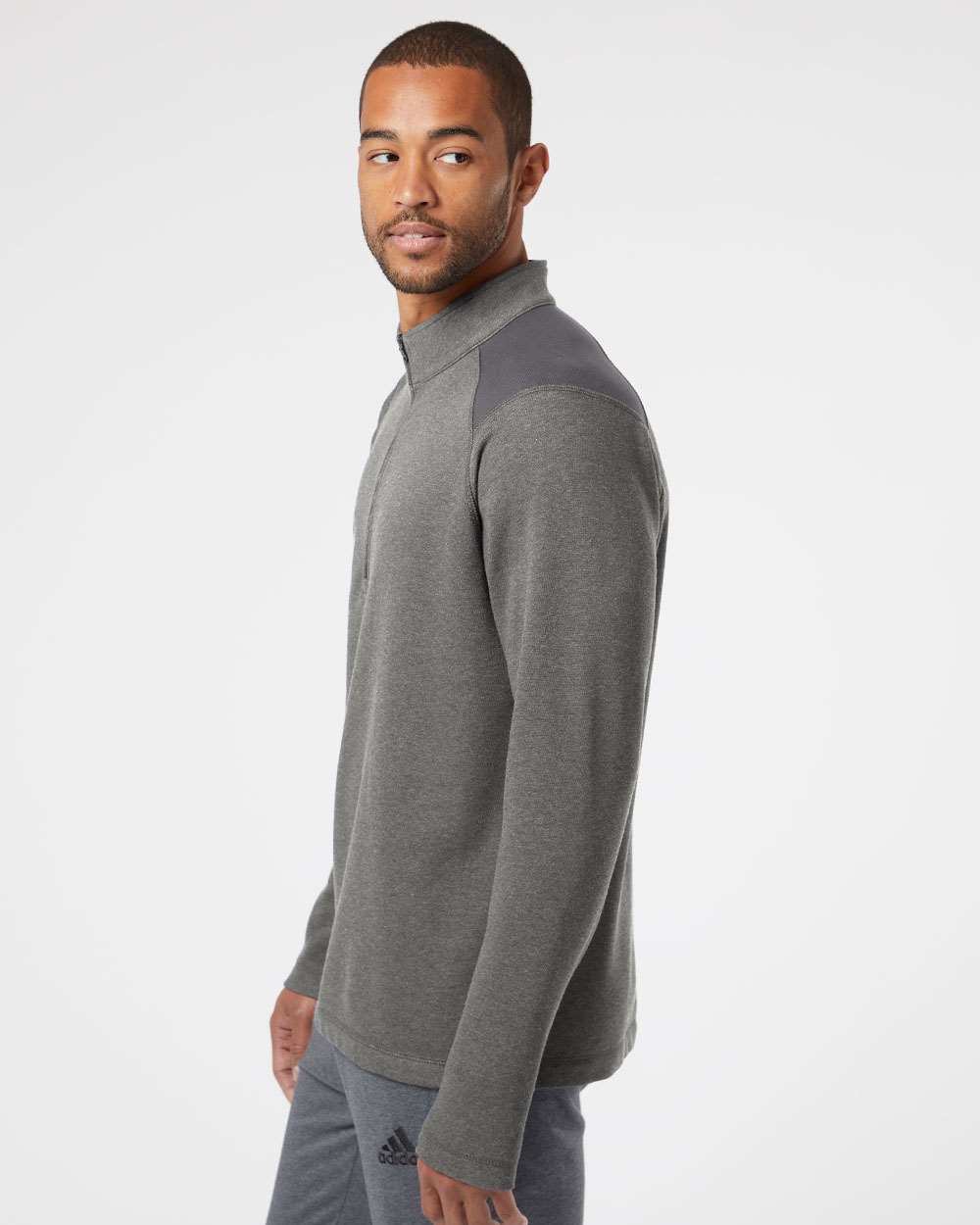 no-logo Adidas Heathered Quarter Zip Pullover with Colorblocked Shoulders-Men's Layering-Adidas-Thread Logic