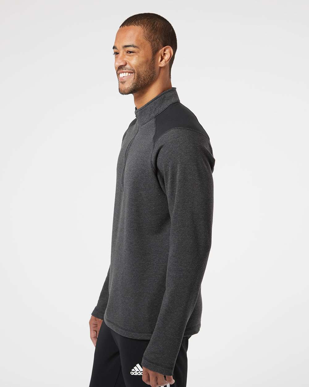 no-logo Adidas Heathered Quarter Zip Pullover with Colorblocked Shoulders-Men's Layering-Adidas-Thread Logic
