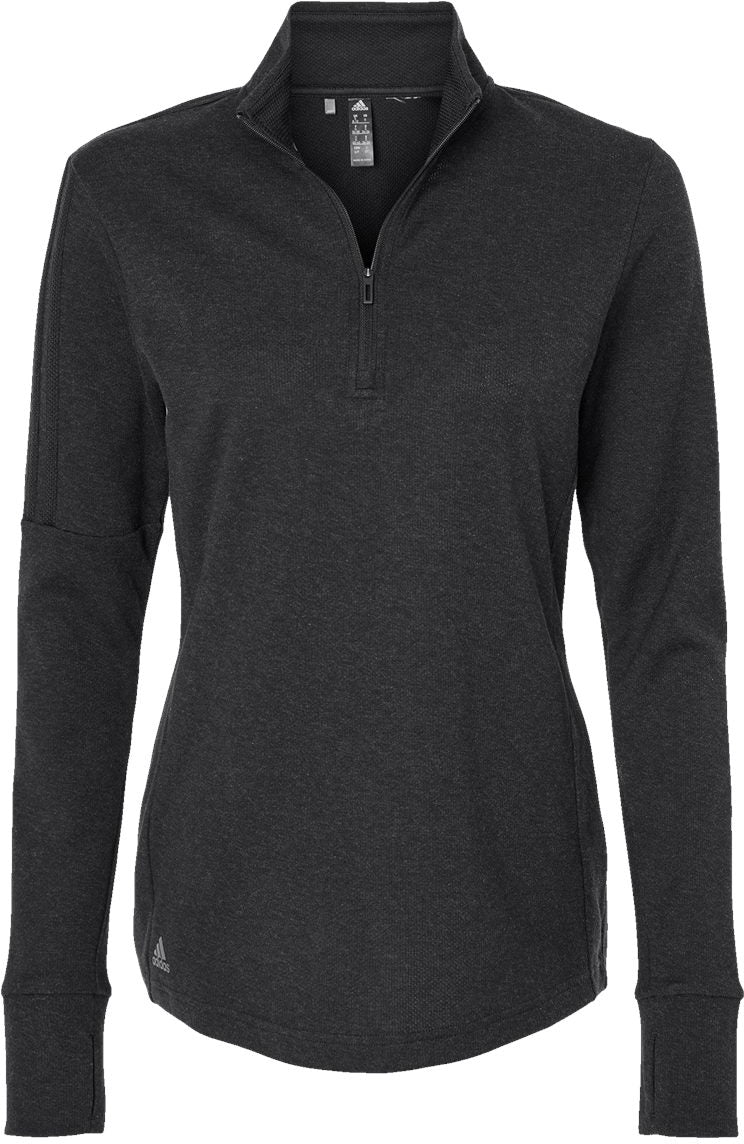 Adidas Ladies 3-Stripes Quarter-Zip Sweater-Apparel-Adidas-Black Melange-S-Thread Logic