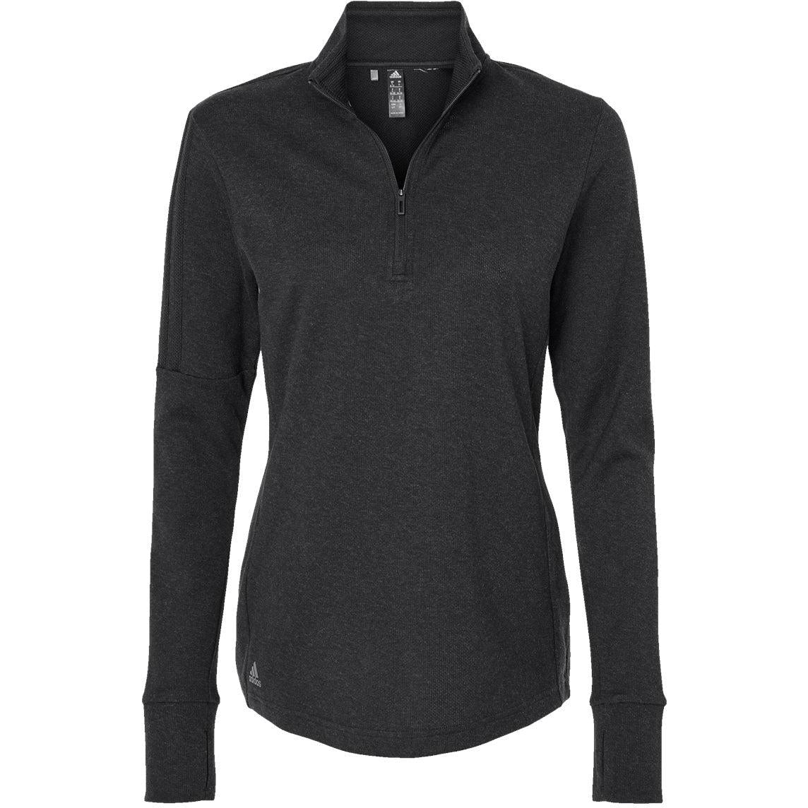 no-logo Adidas Ladies 3-Stripes Quarter-Zip Sweater-Apparel-Adidas-Black Melange-S-Thread Logic