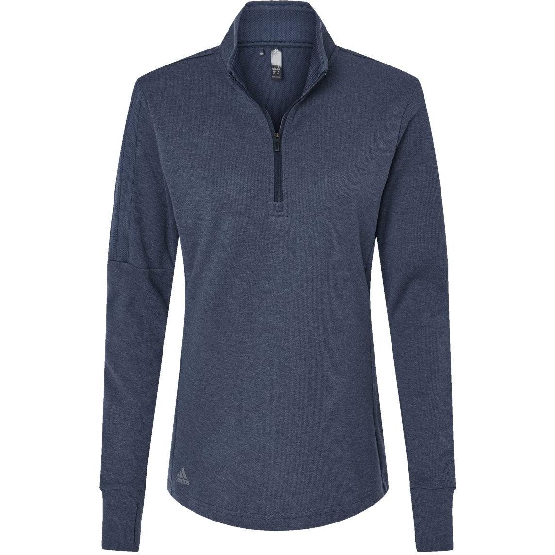 no-logo Adidas Ladies 3-Stripes Quarter-Zip Sweater-Apparel-Adidas-Collegiate Navy Melange-S-Thread Logic