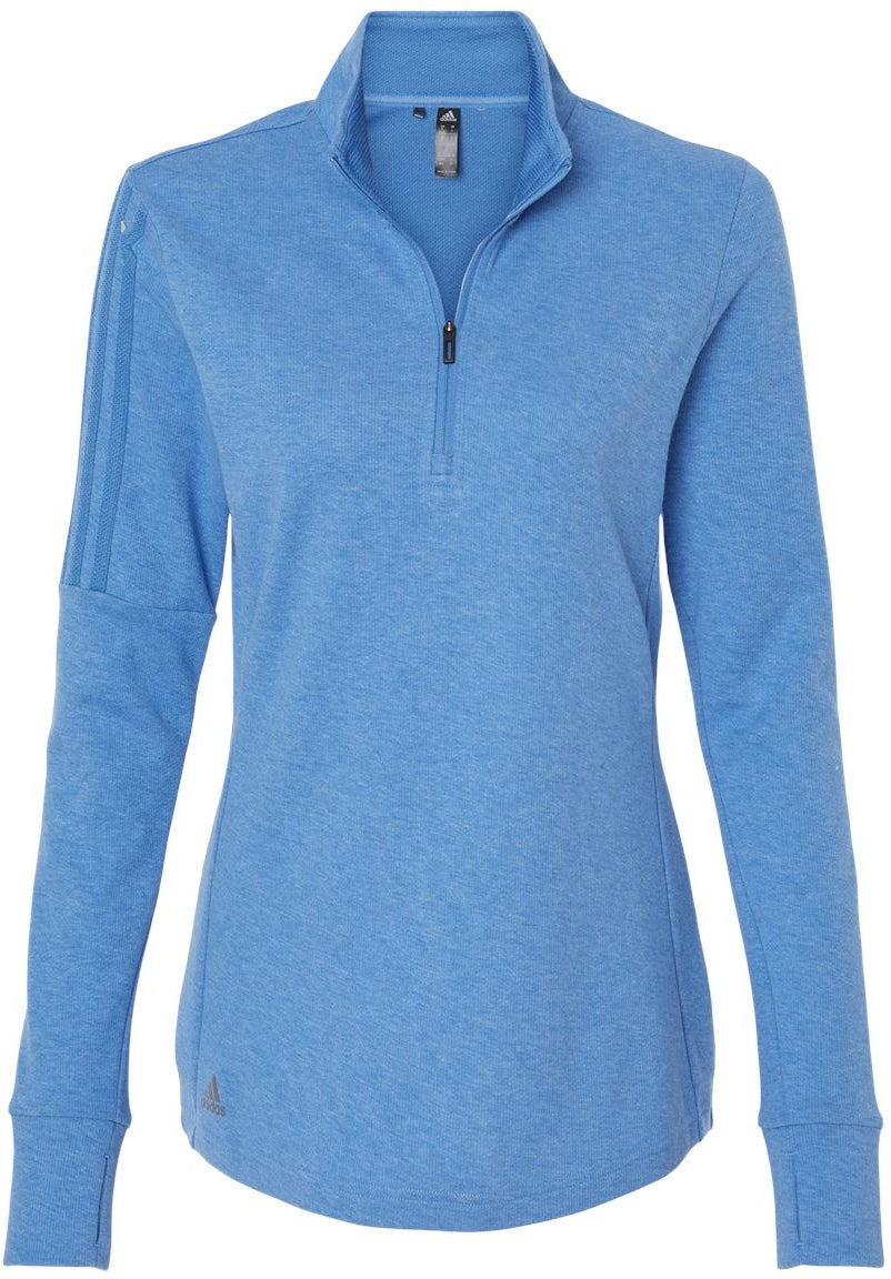 Adidas Ladies 3-Stripes Quarter-Zip Sweater-Apparel-Adidas-Focus Blue Melange-S-Thread Logic
