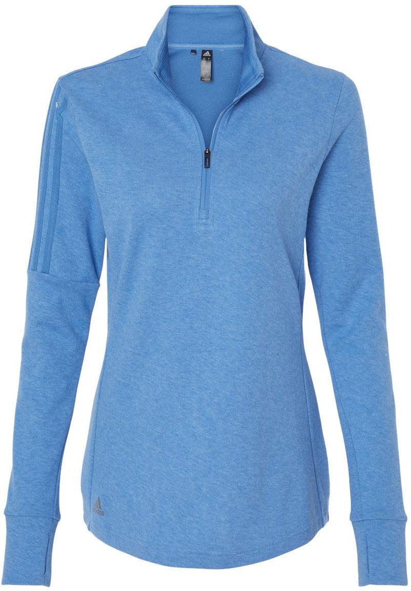 Adidas Ladies 3-Stripes Quarter-Zip Sweater-Apparel-Adidas-Focus Blue Melange-S-Thread Logic