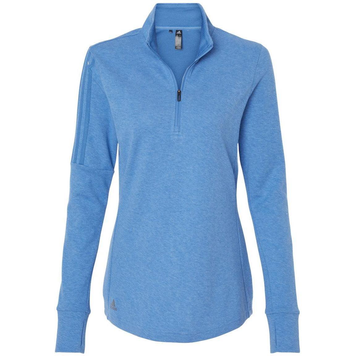 no-logo Adidas Ladies 3-Stripes Quarter-Zip Sweater-Apparel-Adidas-Focus Blue Melange-S-Thread Logic