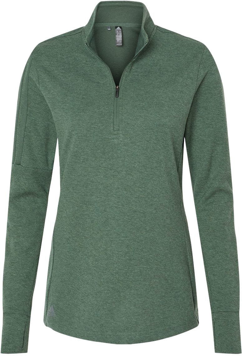 Adidas Ladies 3-Stripes Quarter-Zip Sweater-Apparel-Adidas-Green Oxide Melange-S-Thread Logic