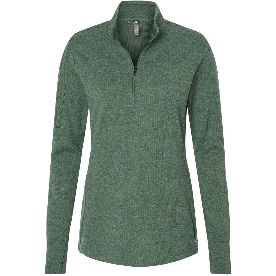 no-logo Adidas Ladies 3-Stripes Quarter-Zip Sweater-Apparel-Adidas-Green Oxide Melange-S-Thread Logic