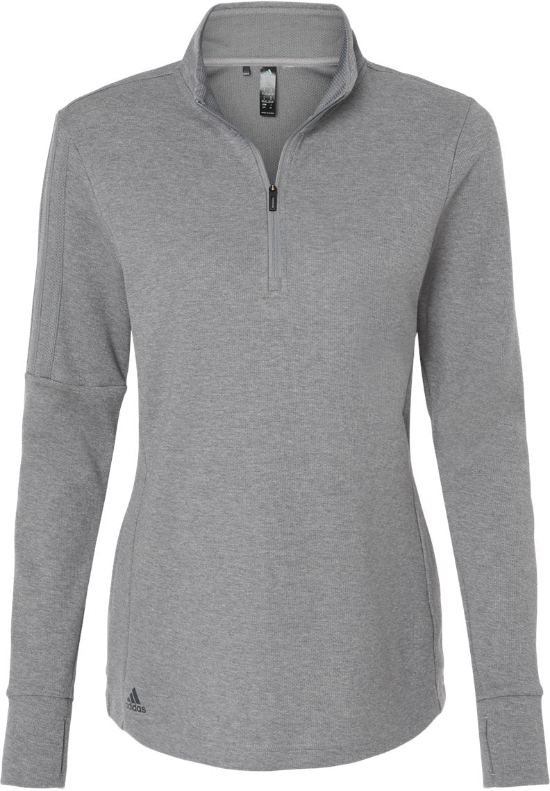 Adidas Ladies 3-Stripes Quarter-Zip Sweater-Apparel-Adidas-Grey Three Melange-S-Thread Logic