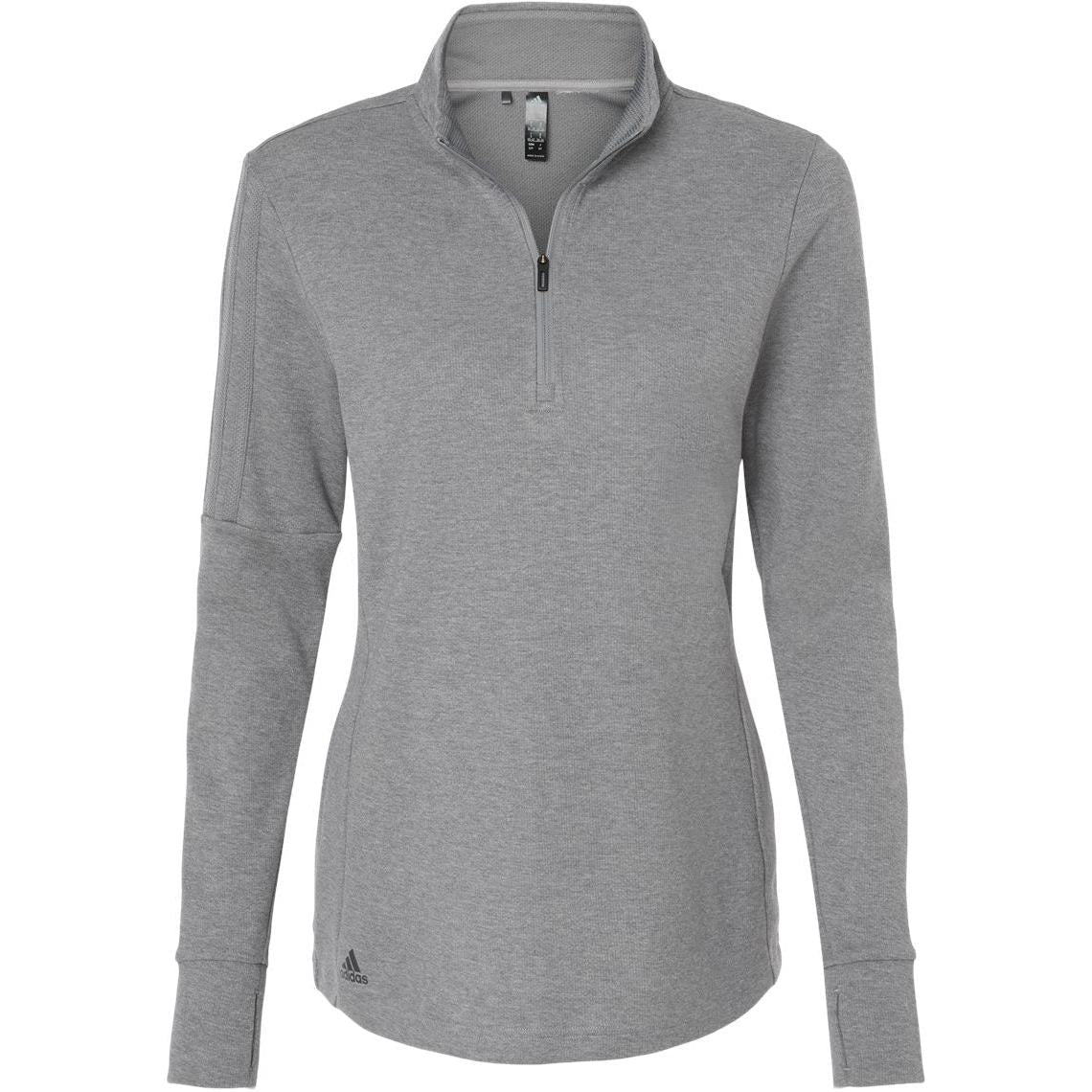 no-logo Adidas Ladies 3-Stripes Quarter-Zip Sweater-Apparel-Adidas-Grey Three Melange-S-Thread Logic