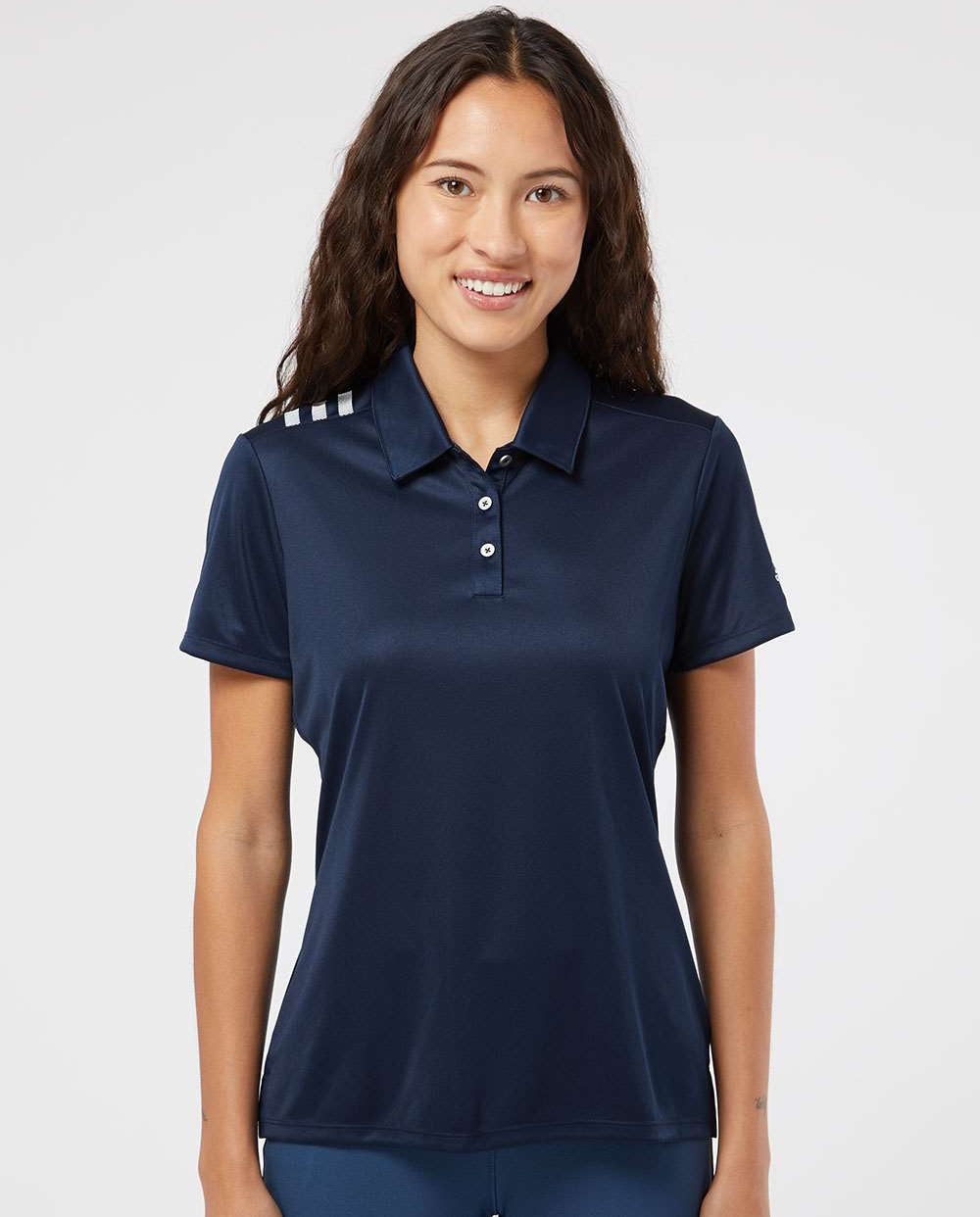 no-logo Adidas Ladies 3-Stripes Shoulder Polo-Ladies Polos-Adidas-Thread Logic