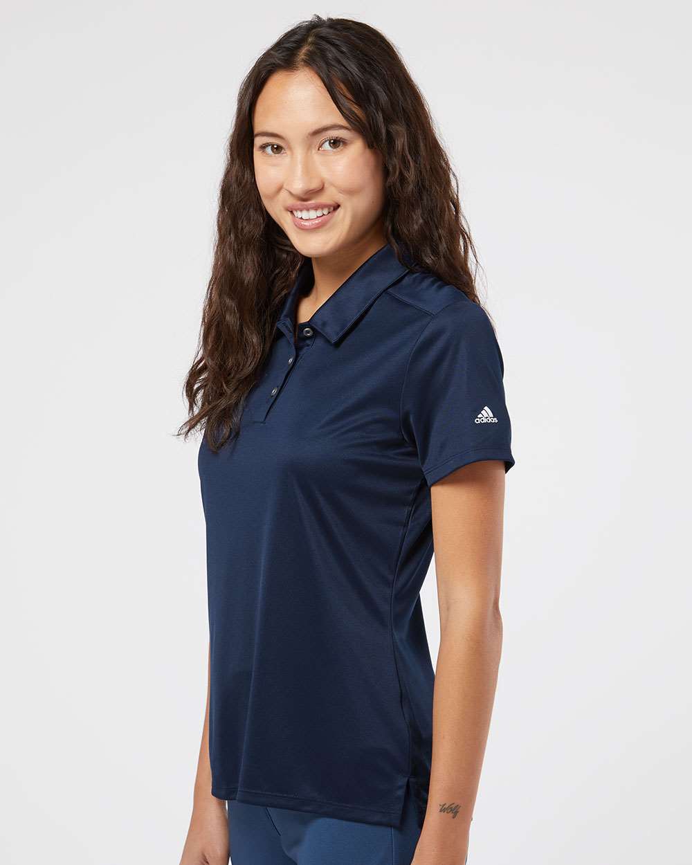 no-logo Adidas Ladies 3-Stripes Shoulder Polo-Ladies Polos-Adidas-Thread Logic