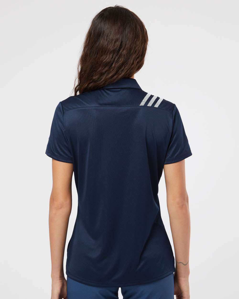 no-logo Adidas Ladies 3-Stripes Shoulder Polo-Ladies Polos-Adidas-Thread Logic