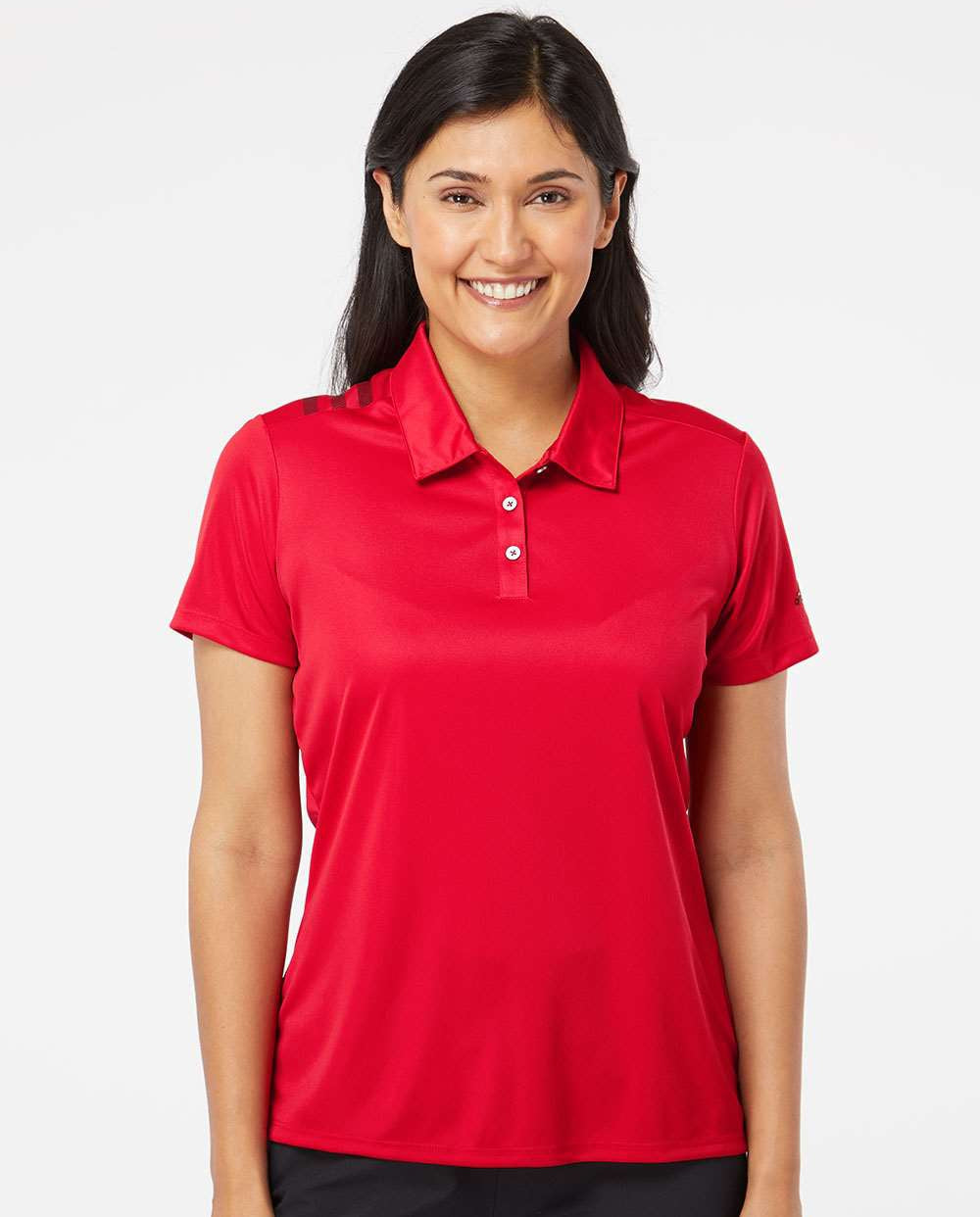 no-logo Adidas Ladies 3-Stripes Shoulder Polo-Ladies Polos-Adidas-Thread Logic