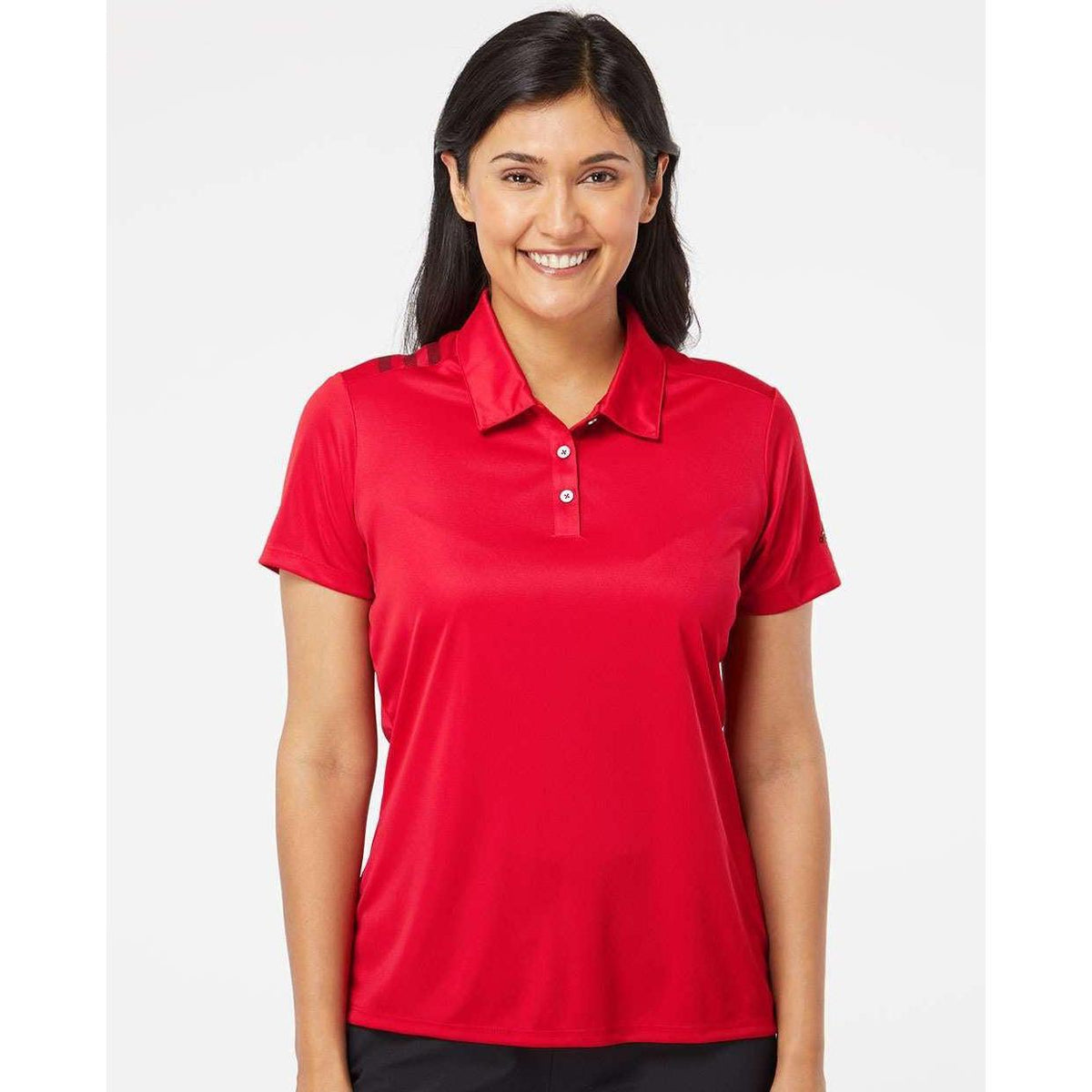 no-logo Adidas Women's 3-Stripes Shoulder Polo-Ladies Polos-Adidas-Thread Logic