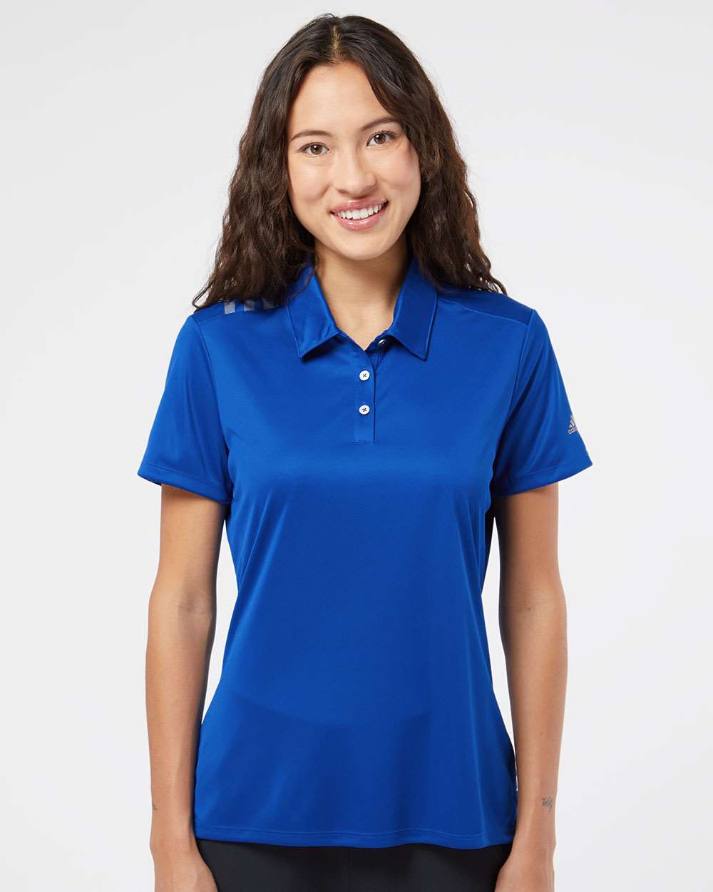 no-logo Adidas Ladies 3-Stripes Shoulder Polo-Ladies Polos-Adidas-Thread Logic