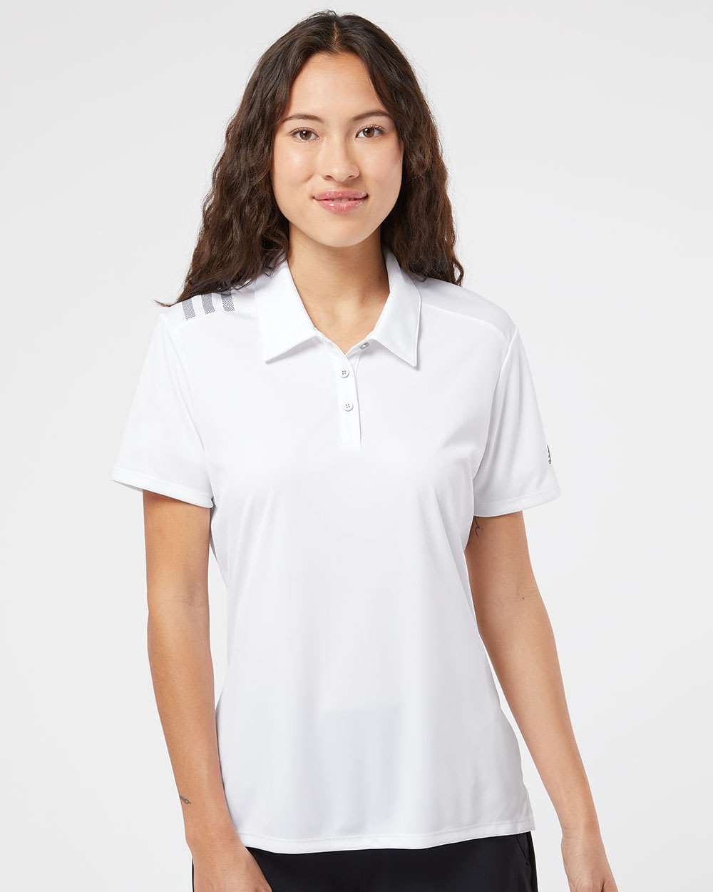 no-logo Adidas Ladies 3-Stripes Shoulder Polo-Ladies Polos-Adidas-Thread Logic