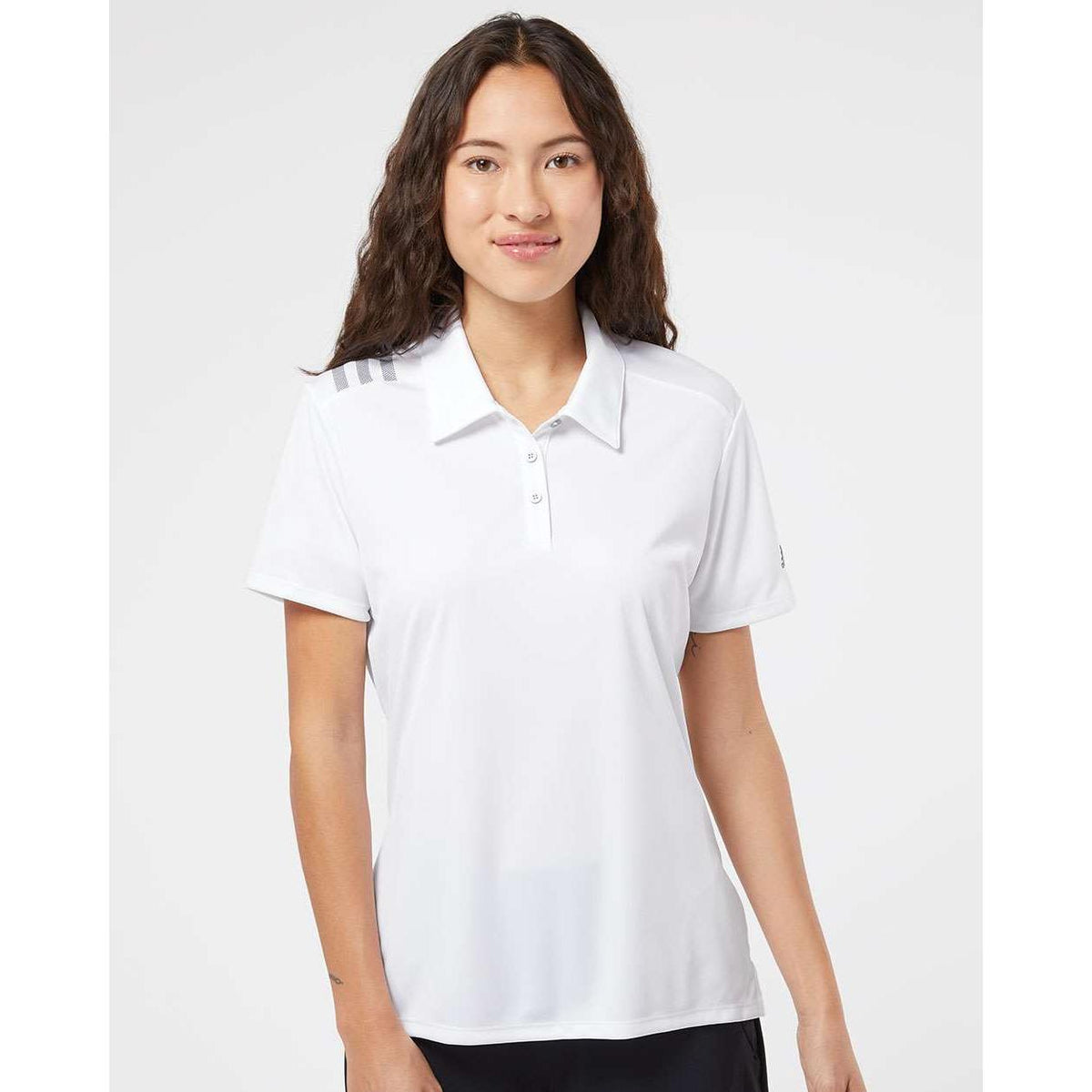 no-logo Adidas Women's 3-Stripes Shoulder Polo-Ladies Polos-Adidas-Thread Logic