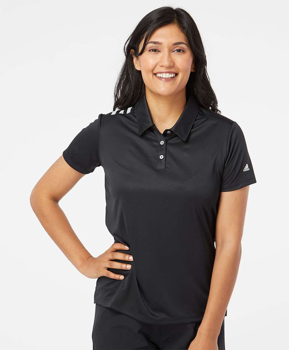no-logo Adidas Ladies 3-Stripes Shoulder Polo-Ladies Polos-Adidas-Thread Logic