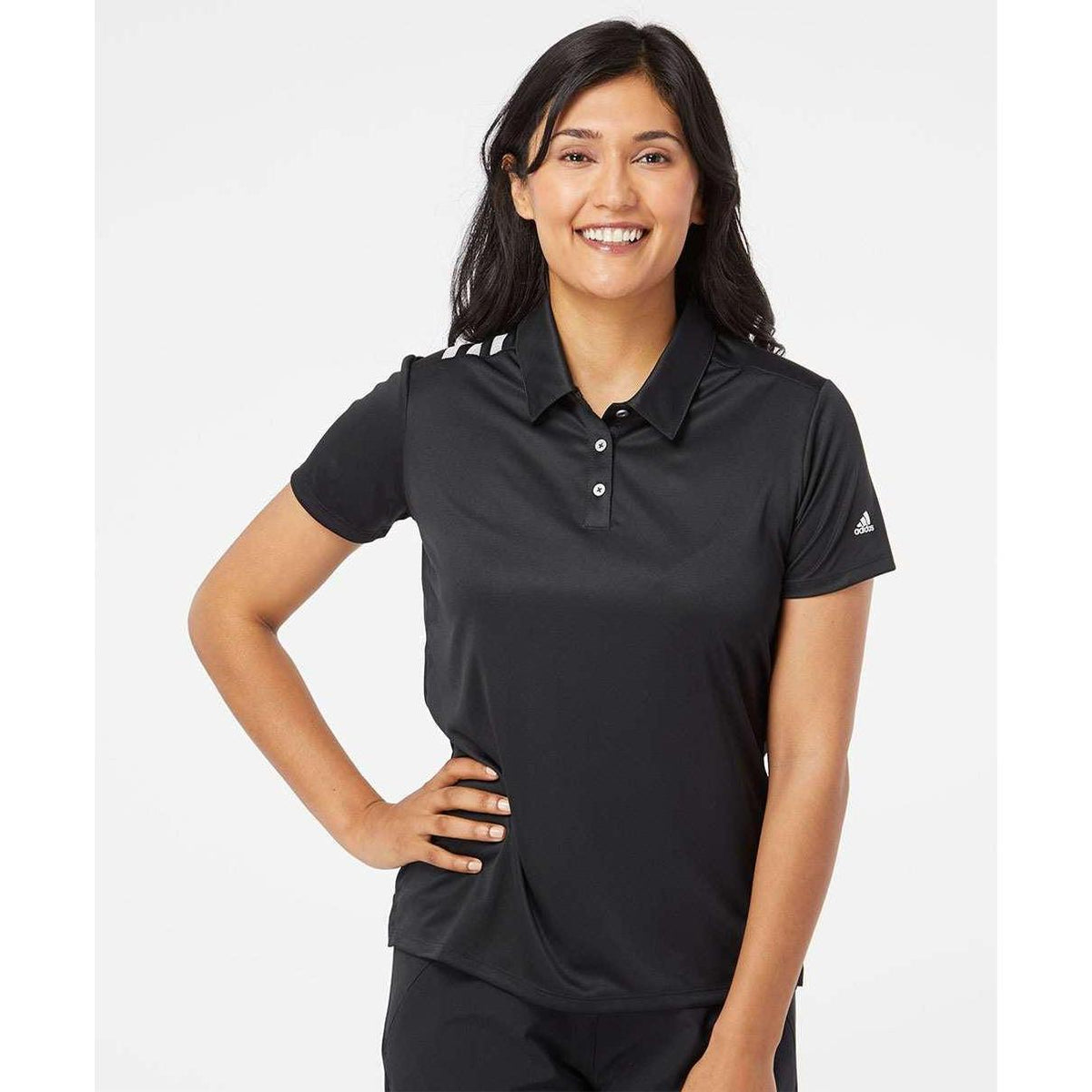 no-logo Adidas Women's 3-Stripes Shoulder Polo-Ladies Polos-Adidas-Thread Logic
