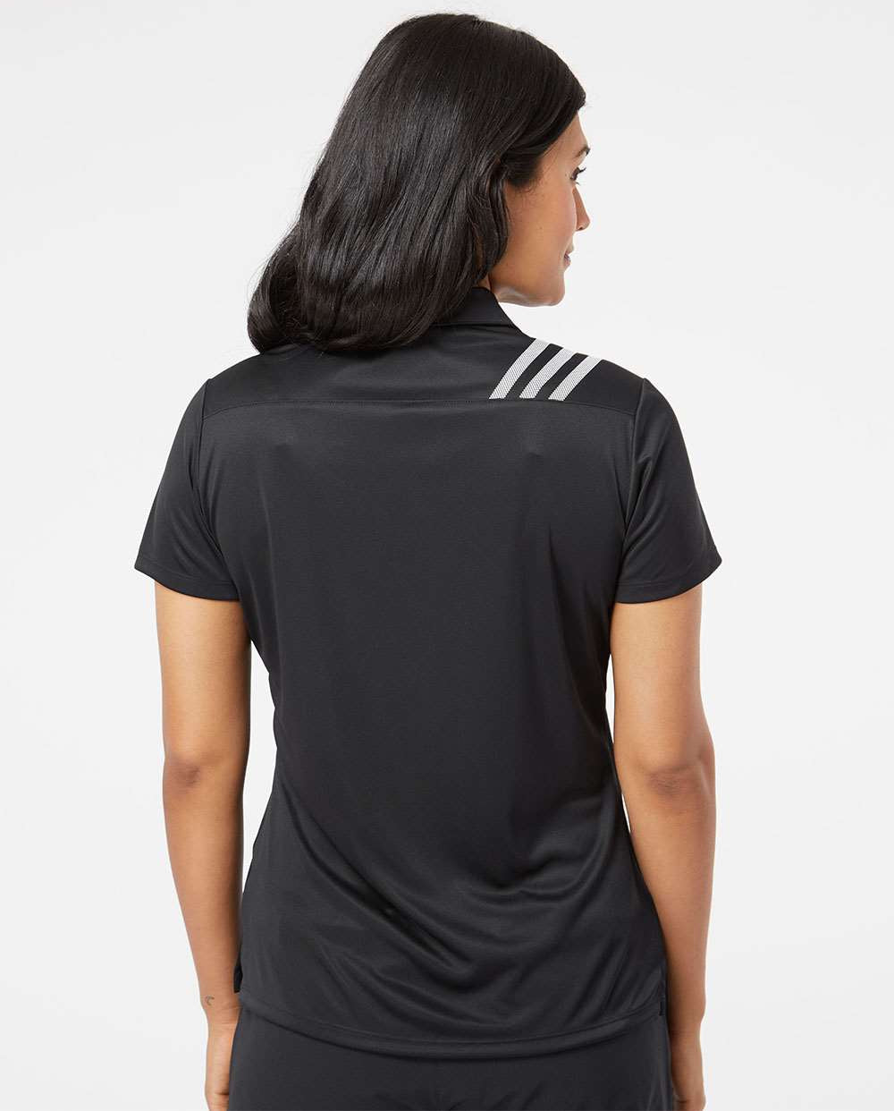 no-logo Adidas Ladies 3-Stripes Shoulder Polo-Ladies Polos-Adidas-Thread Logic