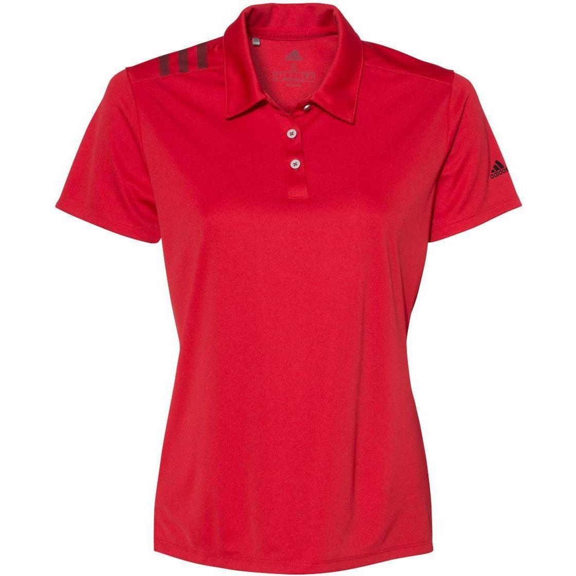 logo-left Adidas Women's 3-Stripes Shoulder Polo-Ladies Polos-Adidas-Collegiate Red/Black-S-Thread Logic