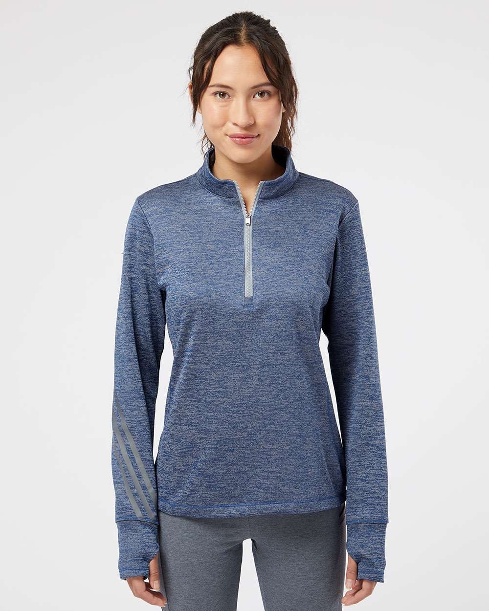 no-logo Adidas Ladies Brushed Terry Heathered QuarterZip Pullover-Ladies Layering-Adidas-Thread Logic
