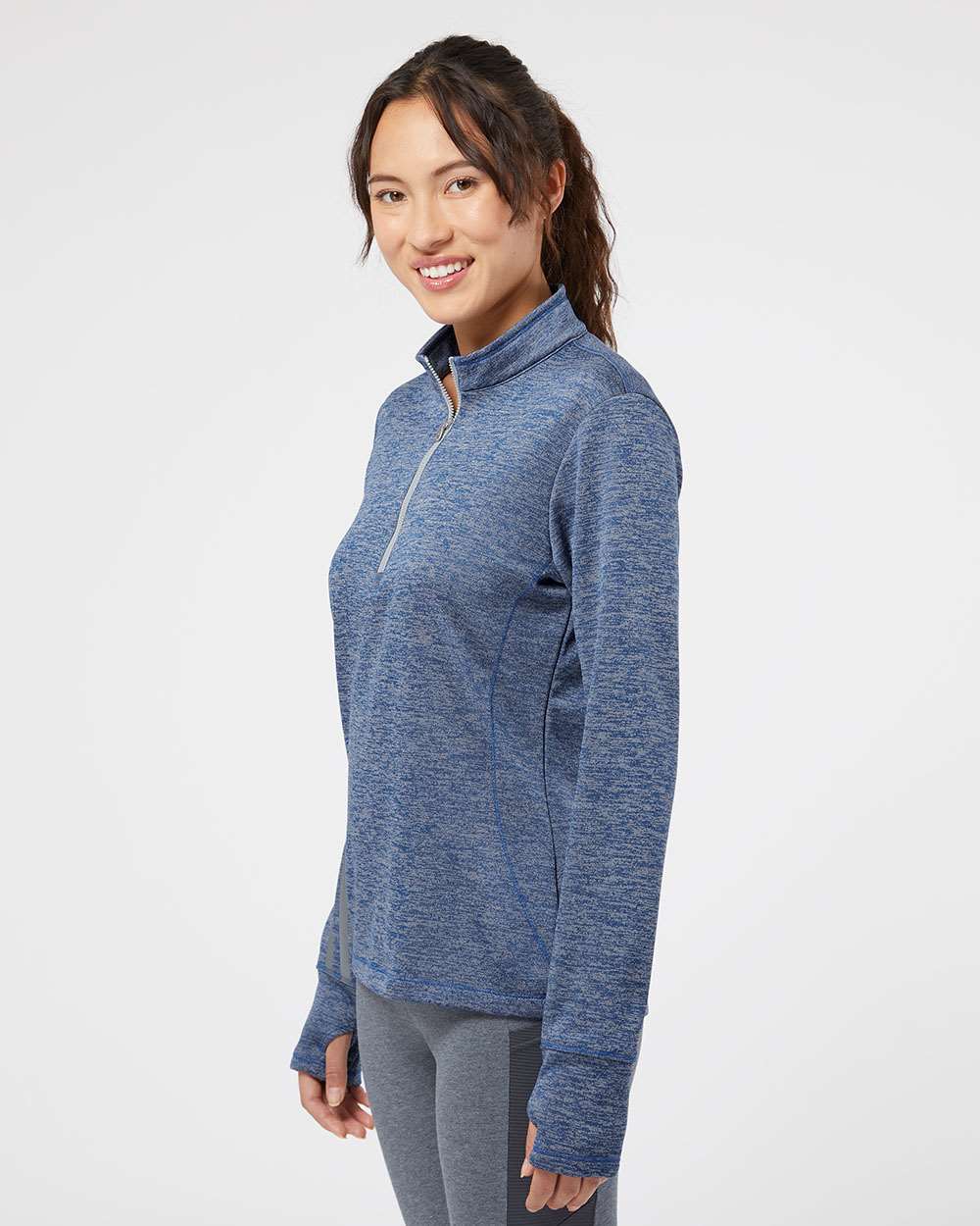 no-logo Adidas Ladies Brushed Terry Heathered QuarterZip Pullover-Ladies Layering-Adidas-Thread Logic