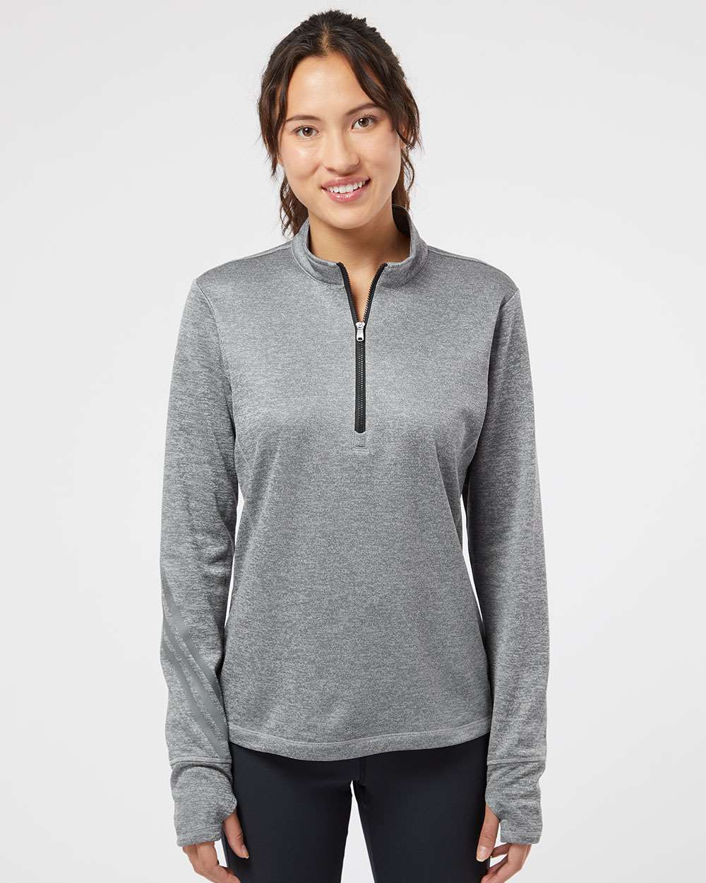 no-logo Adidas Ladies Brushed Terry Heathered QuarterZip Pullover-Ladies Layering-Adidas-Thread Logic