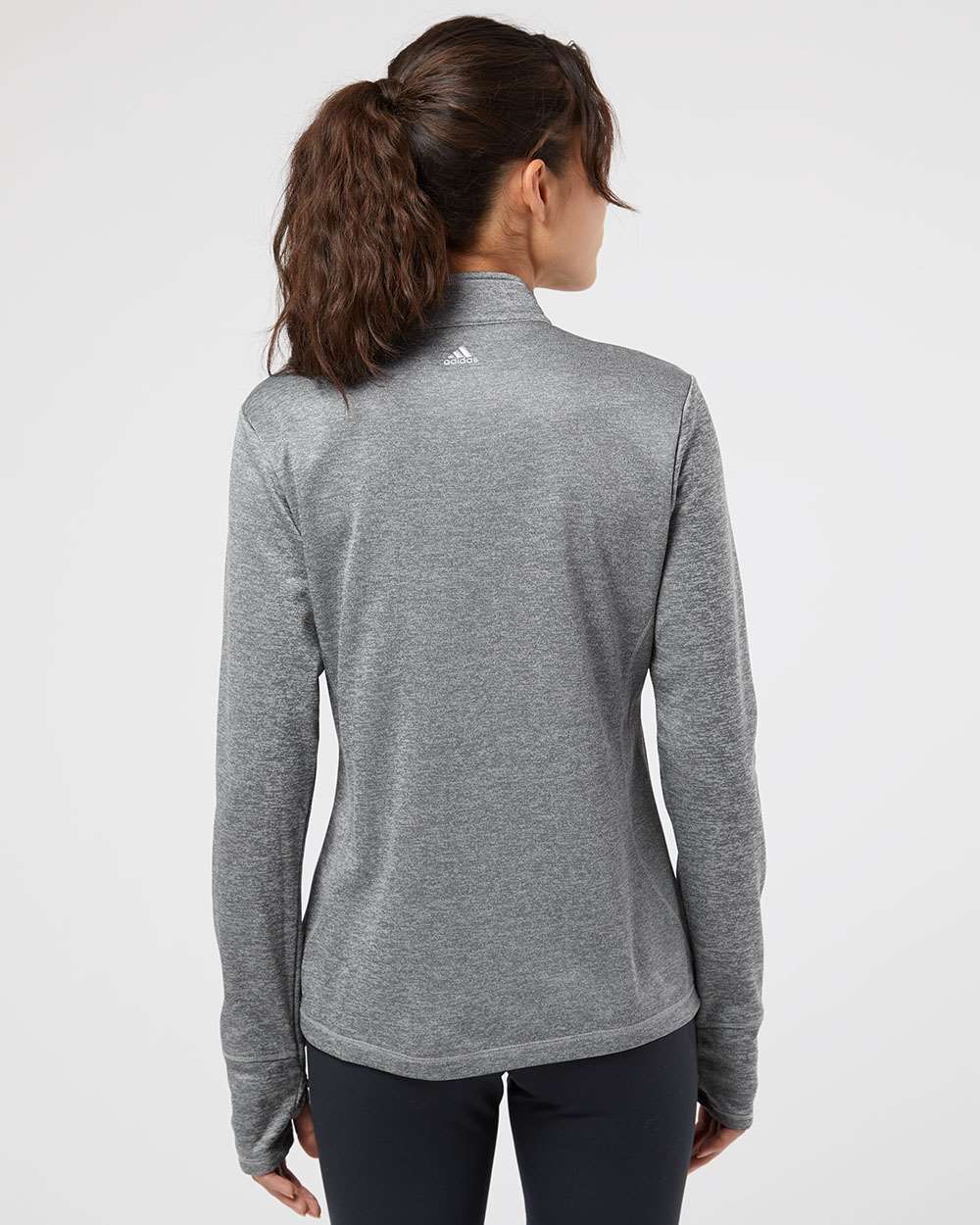 no-logo Adidas Ladies Brushed Terry Heathered QuarterZip Pullover-Ladies Layering-Adidas-Thread Logic