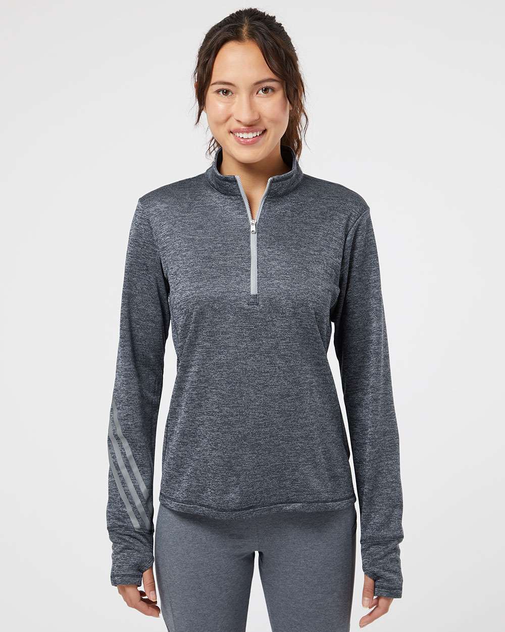 no-logo Adidas Ladies Brushed Terry Heathered QuarterZip Pullover-Ladies Layering-Adidas-Thread Logic