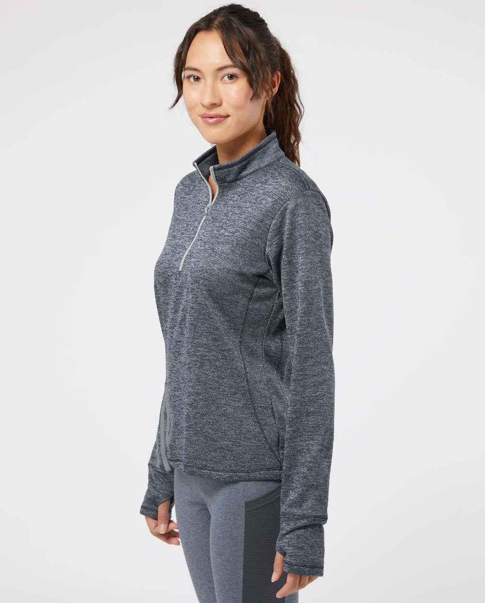 no-logo Adidas Ladies Brushed Terry Heathered QuarterZip Pullover-Ladies Layering-Adidas-Thread Logic