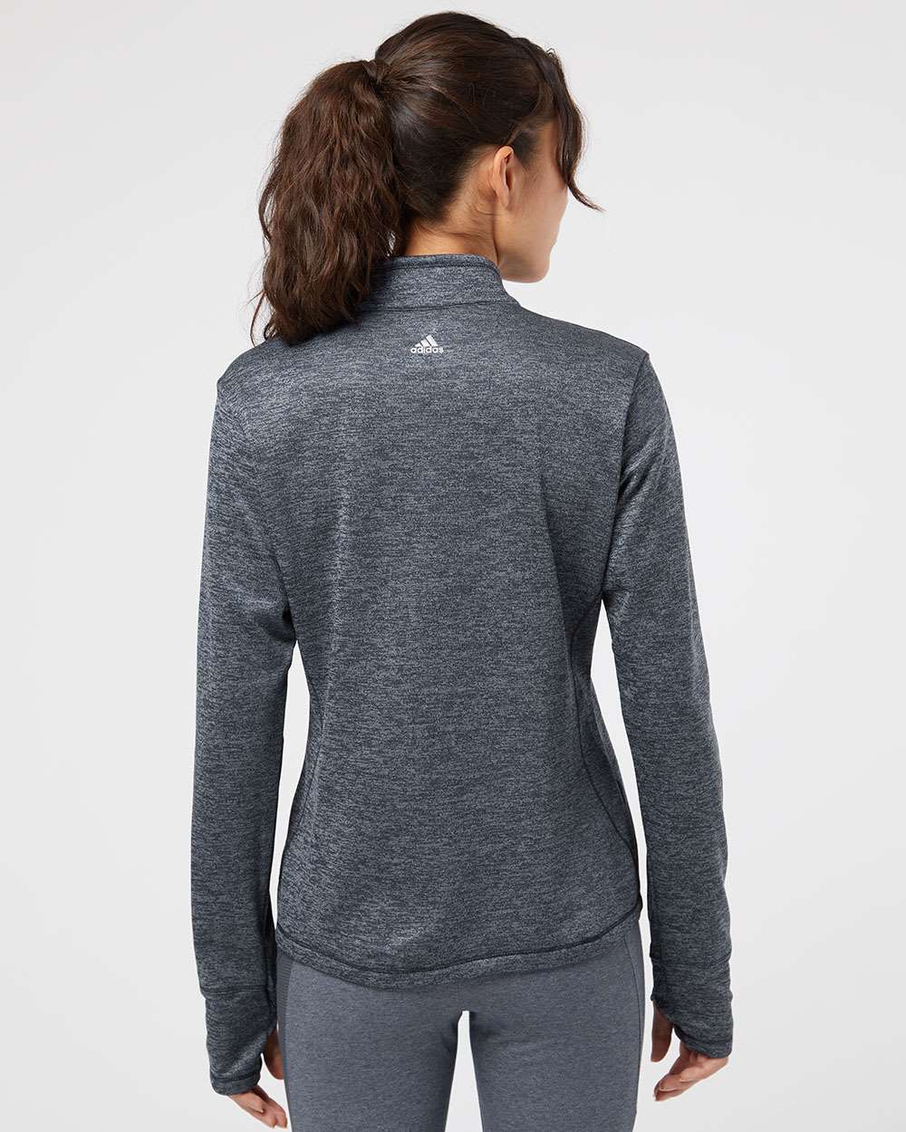 no-logo Adidas Ladies Brushed Terry Heathered QuarterZip Pullover-Ladies Layering-Adidas-Thread Logic