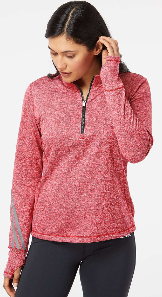 no-logo Adidas Ladies Brushed Terry Heathered QuarterZip Pullover-Ladies Layering-Adidas-Thread Logic