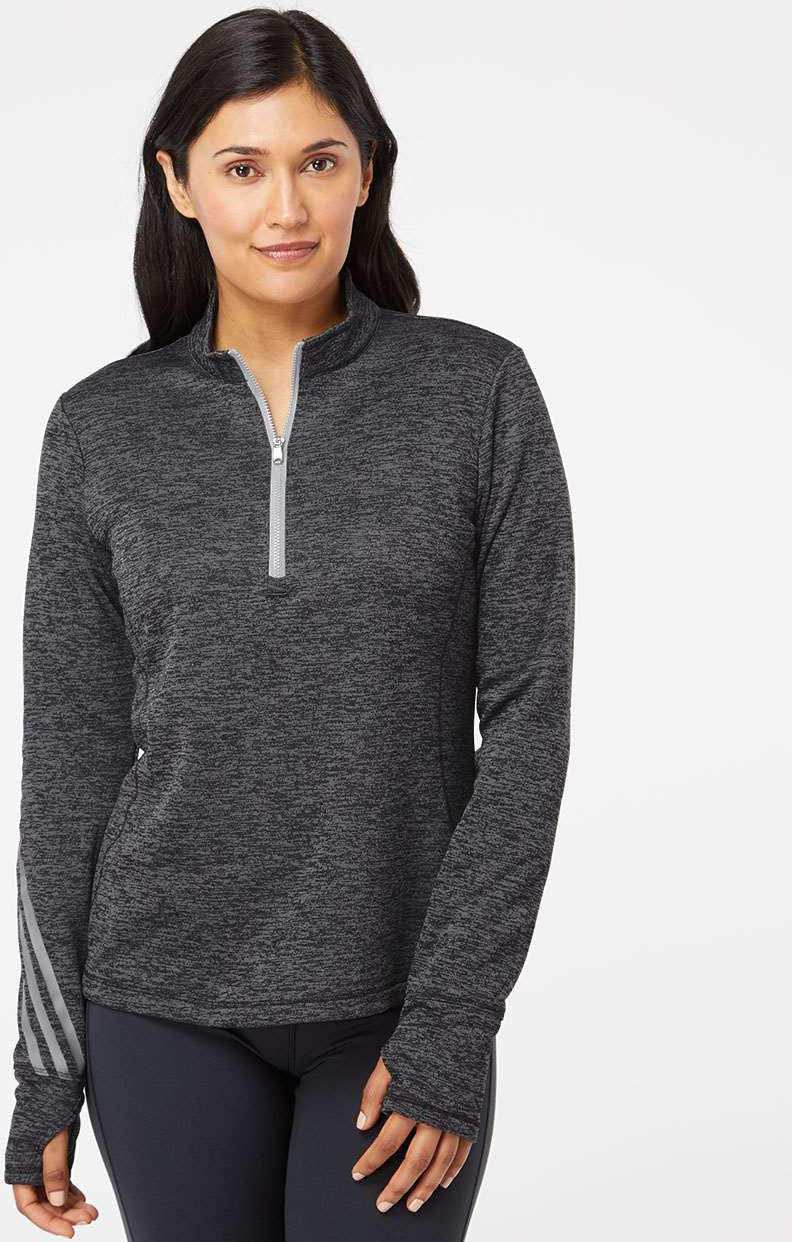no-logo Adidas Ladies Brushed Terry Heathered QuarterZip Pullover-Ladies Layering-Adidas-Thread Logic