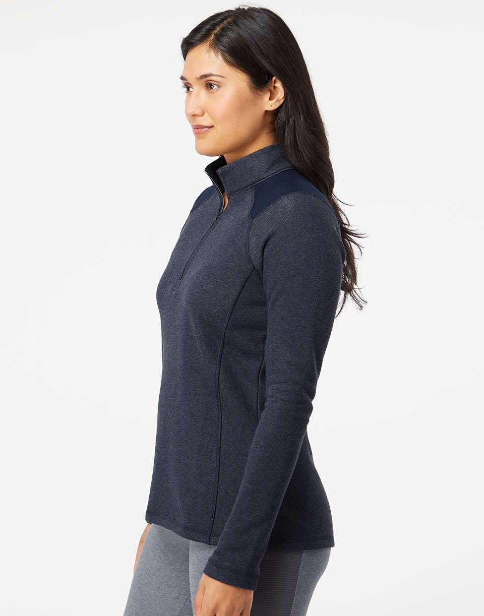 no-logo Adidas Ladies Heathered Quarter Zip Pullover with Colorblocked Shoulders-Ladies Layering-Adidas-Thread Logic