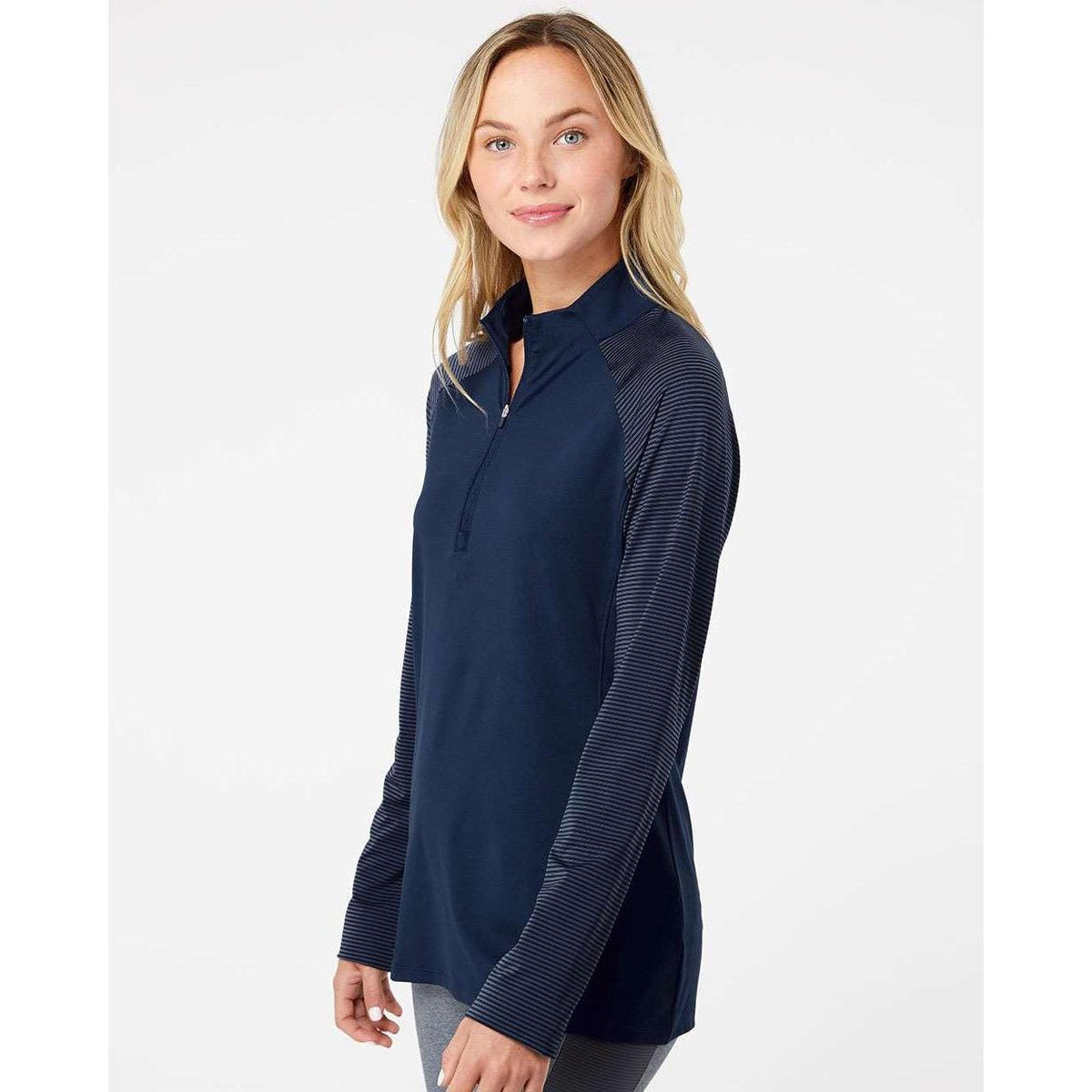 no-logo Adidas Ladies Stripe Block Quarter-Zip Pullover-Athletics-Adidas-Thread Logic