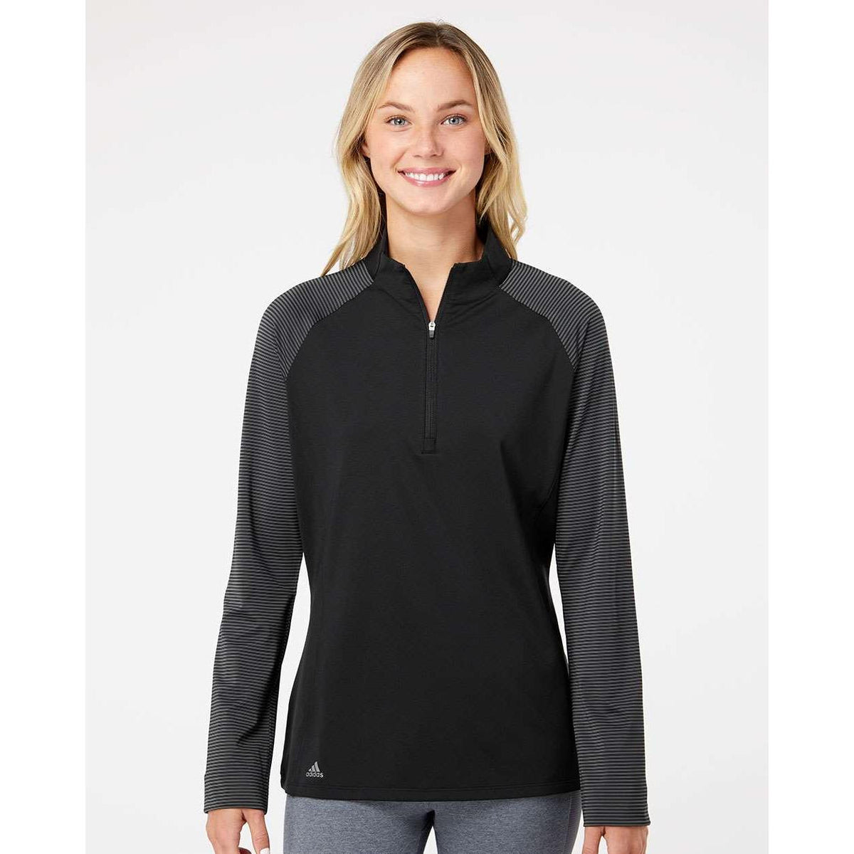 no-logo Adidas Ladies Stripe Block Quarter-Zip Pullover-Athletics-Adidas-Thread Logic