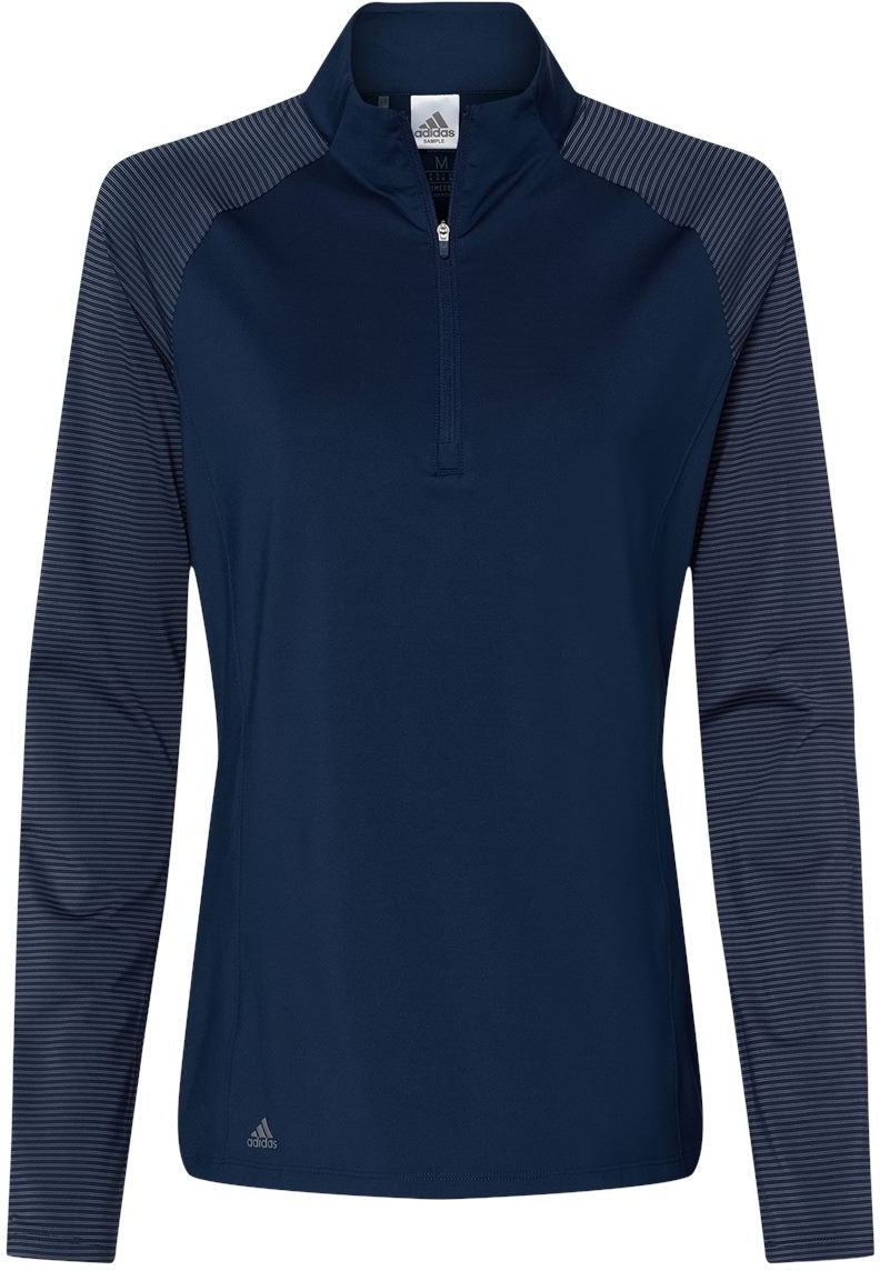 Adidas Ladies Stripe Block Quarter-Zip Pullover