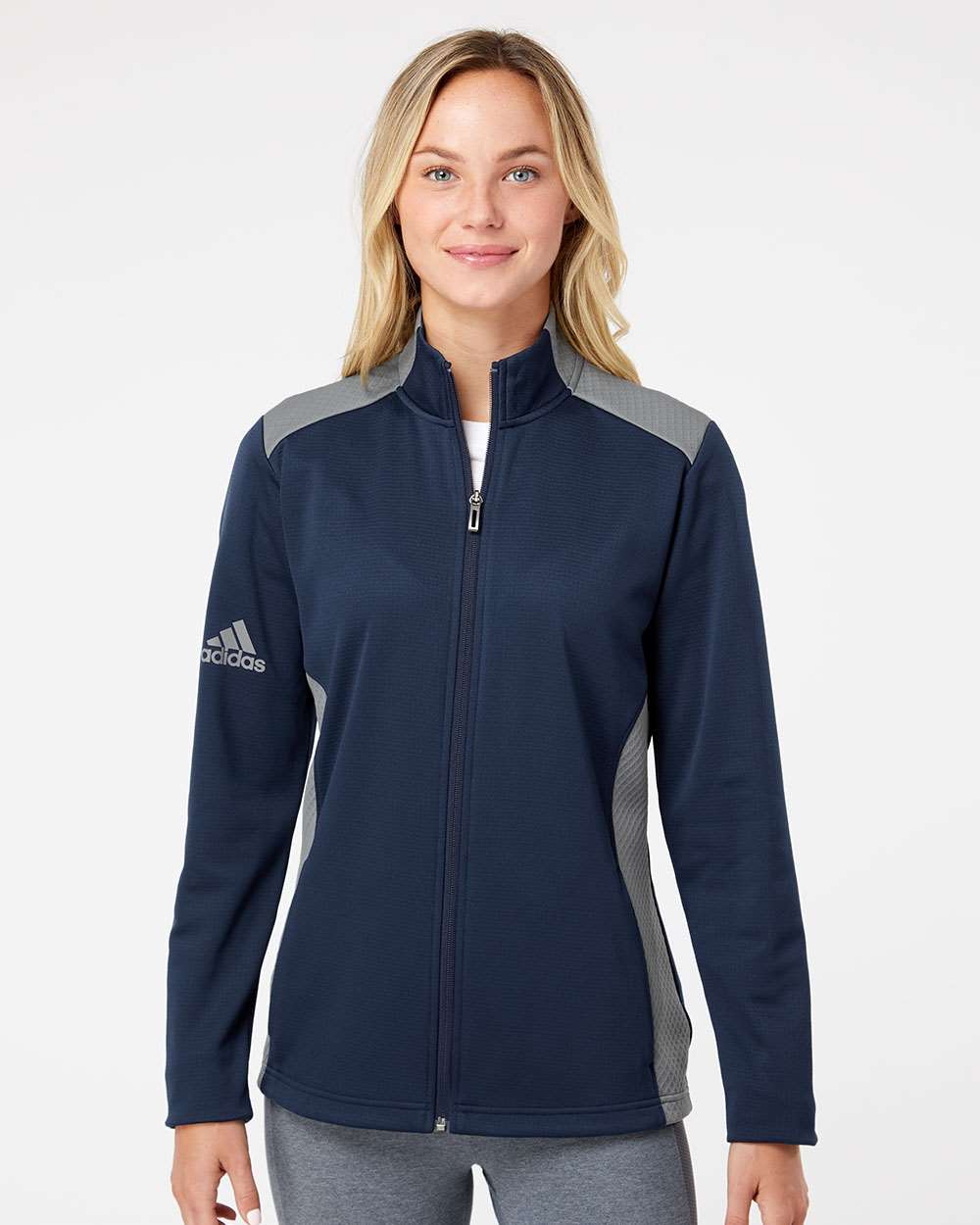 no-logo Adidas Ladies Textured Mixed Media Full-Zip Jacket-Outerwear-Adidas-Thread Logic