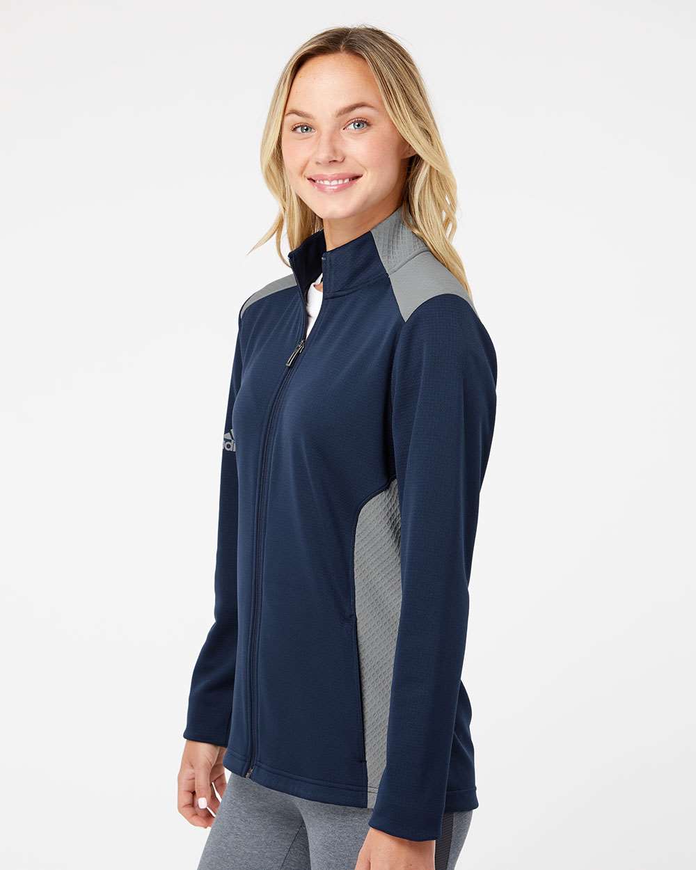 no-logo Adidas Ladies Textured Mixed Media Full-Zip Jacket-Outerwear-Adidas-Thread Logic