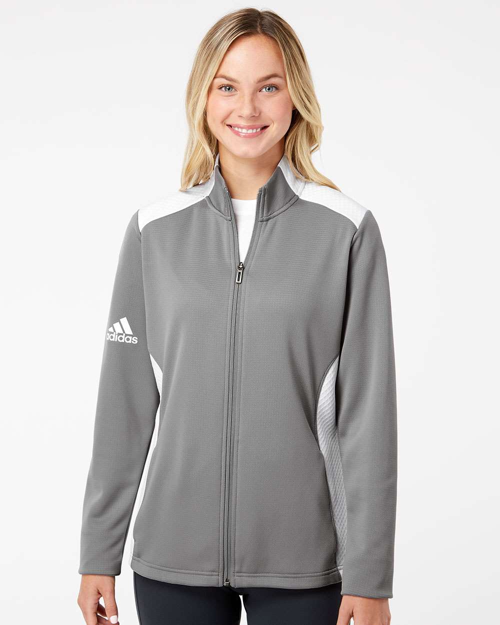 no-logo Adidas Ladies Textured Mixed Media Full-Zip Jacket-Outerwear-Adidas-Thread Logic