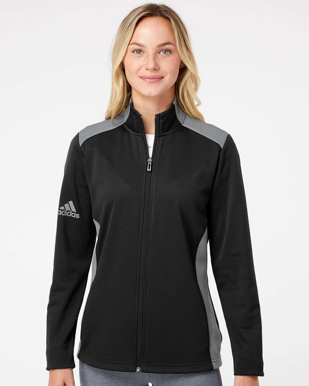 no-logo Adidas Ladies Textured Mixed Media Full-Zip Jacket-Outerwear-Adidas-Thread Logic