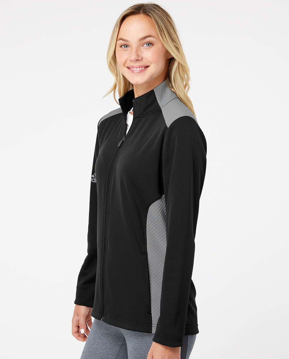 no-logo Adidas Ladies Textured Mixed Media Full-Zip Jacket-Outerwear-Adidas-Thread Logic