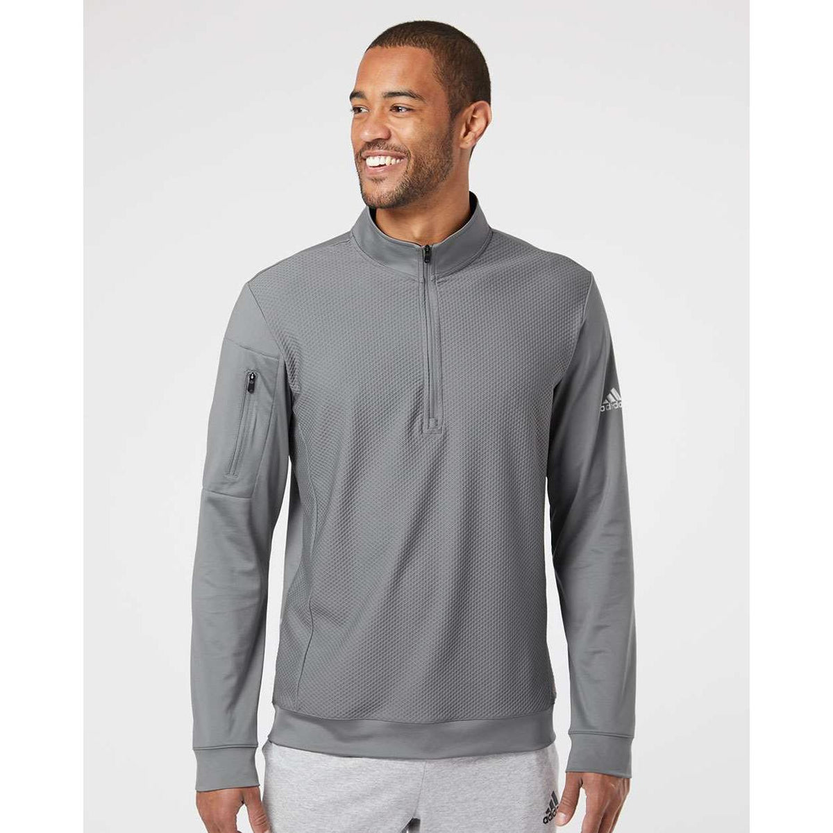 no-logo Adidas Performance Textured Quarter-Zip Pullover-Fleece-Adidas-Thread Logic