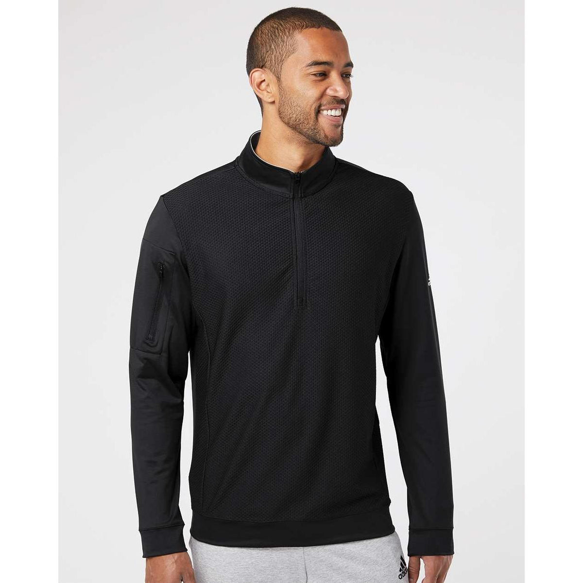 no-logo Adidas Performance Textured Quarter-Zip Pullover-Fleece-Adidas-Thread Logic