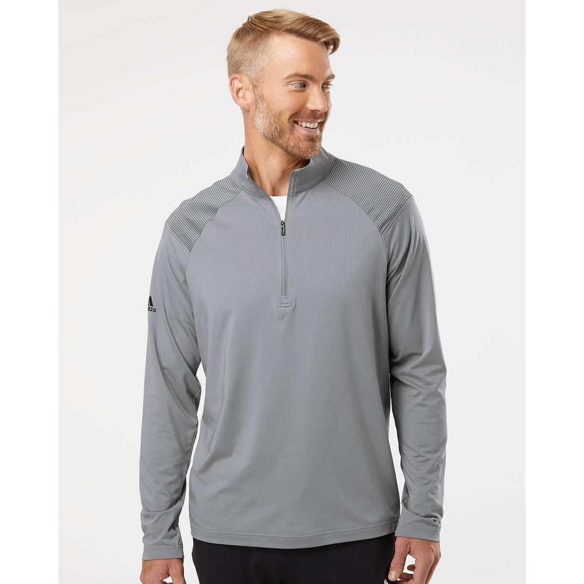 no-logo Adidas Shoulder Stripe Quarter-Zip Pullover-Athletics-Adidas-Thread Logic