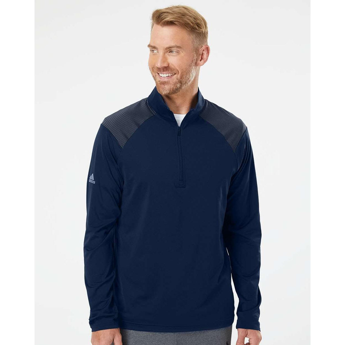 no-logo Adidas Shoulder Stripe Quarter-Zip Pullover-Athletics-Adidas-Thread Logic